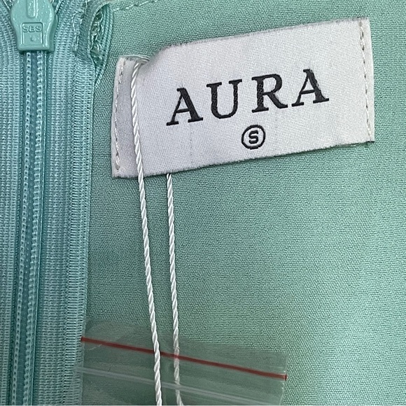 Aura Green Leaf Print Mini Dress with Bell Sleeves and Tie Waist | Size Small - Picture 7 of 11